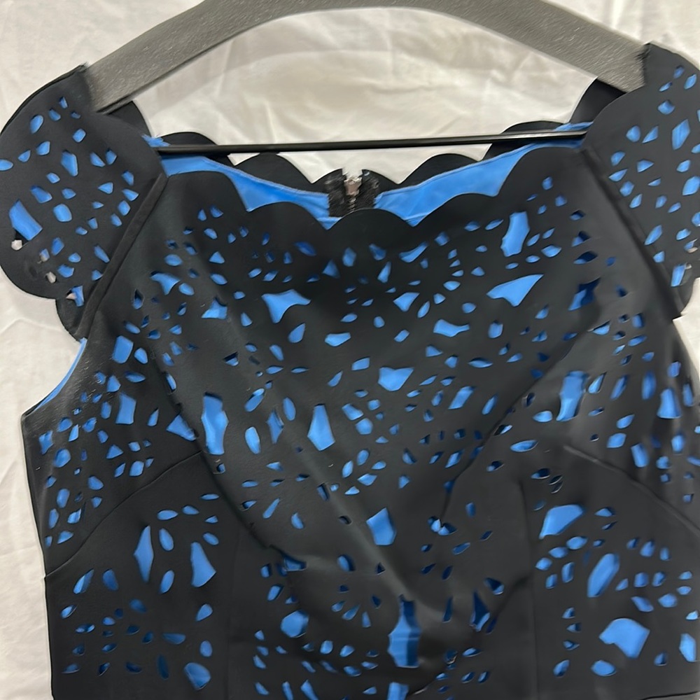Black cutout with blue sheath cocktail dress